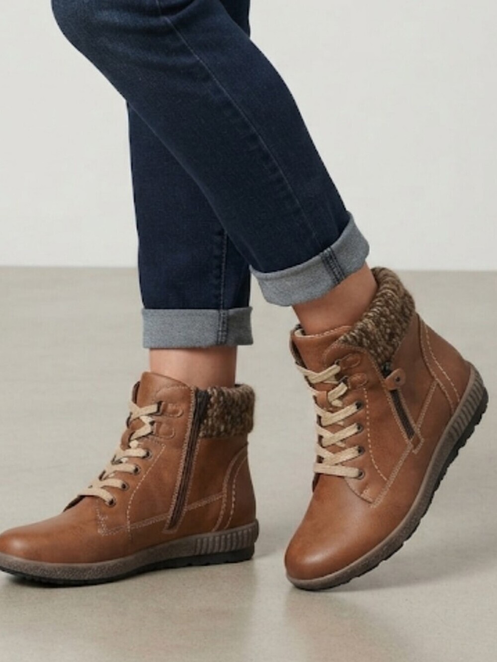 Spring Step Women’s Brown Lace-Up Knit-Cuff Ankle Boots Shoes Sz 41/9.5-10